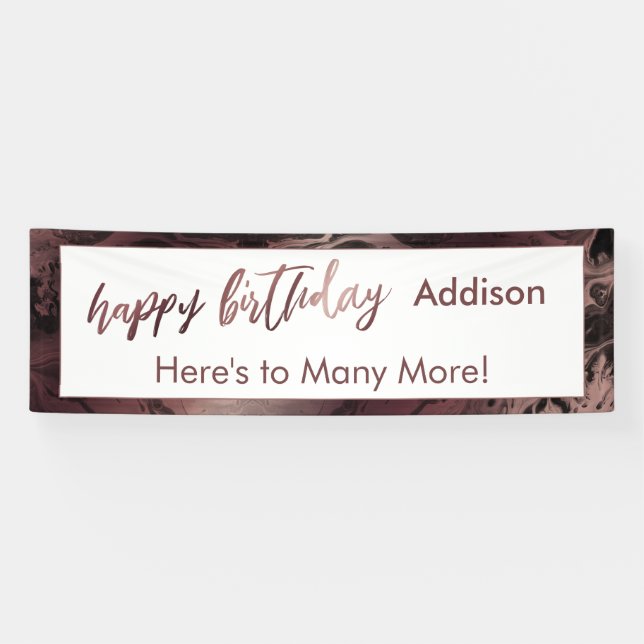Banderoles Rose moderne Gold & Marbre noir Joyeux anniversair (Horizontal)