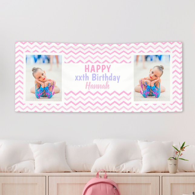 Banderoles Rose N'Importe Quel Âge Fille Photo Fille Annivers (Pink Any Age Girl Photo Girly Birthday Party Banner
)