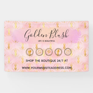 Banderoles Rose Pâle Aquarelle & Géométrique Moderne Doré Chi