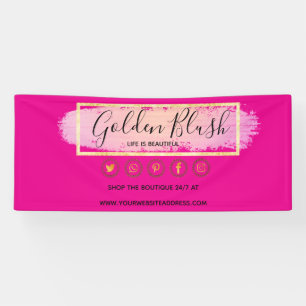 Banderoles Rose Pâle Aquarelle & Géométrique Moderne Doré Chi
