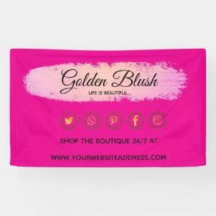 Banderoles Rose Pâle Aquarelle & Géométrique Moderne Doré Chi