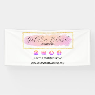 Banderoles Rose Pâle Aquarelle & Géométrique Moderne Doré Chi