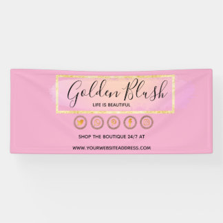 Banderoles Rose Pâle Aquarelle & Géométrique Moderne Doré Chi