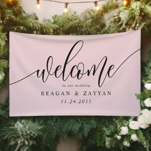 Banderoles Rose Pâle Calligraphie Simple Mariage Bienvenue