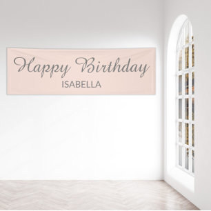 Banderoles Rose Pâle Élégant Joyeux Anniversaire Script