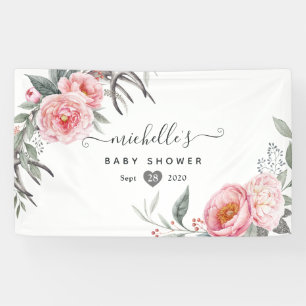 Banderoles Rose pastel et gris floral bohème Baby Shower