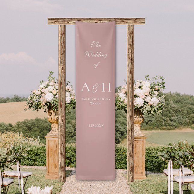 Banderoles Rose Pink Fabric Wedding Welcome Banner (Elegant Pink Fabric Wedding Welcome Sign Banners)