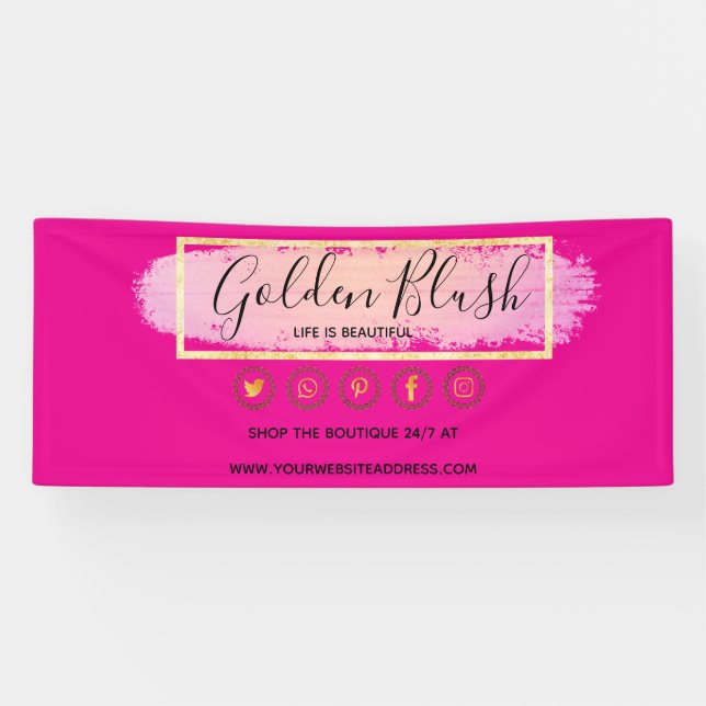 Banderoles Rose Poudré Aquarelle & Géométrique Moderne Doré É (Horizontal)