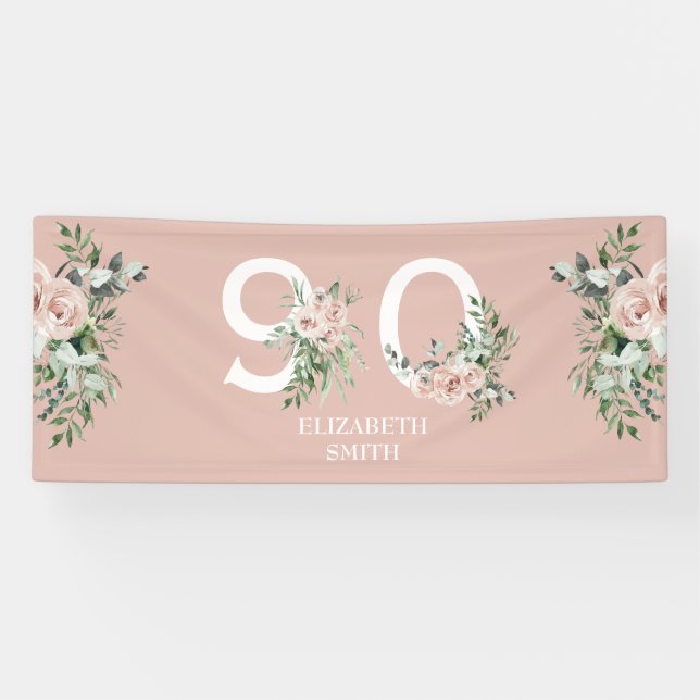 Banderoles Rose rose Elégante 90ème Blush Anniversaire (Horizontal)