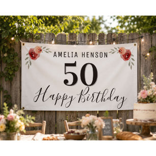 Banderoles Rose rouge aquarelle fleur floral 50e anniversaire