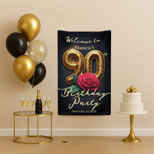 Banderoles Rose rouge dorée glamour Anniversaire 90e Bienvenu