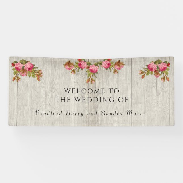 Banderoles Rose Rustique Mariage gris Grange Grange Bois Bann (Horizontal)