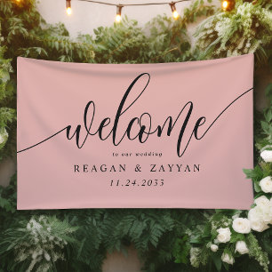Banderoles Rose tendre de corail Calligraphie simple Mariage