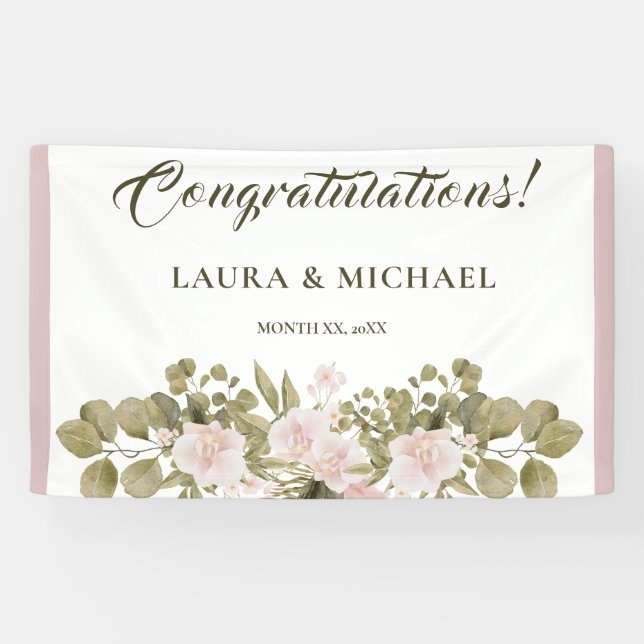 Banderoles Rose, Vert, Elégant Boho Style Mariage Bann (Horizontal)