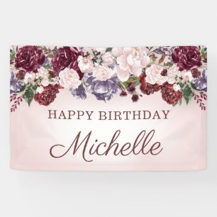 Banderoles Rose Violet Bourgogne Floral Vintage Joyeux Annive