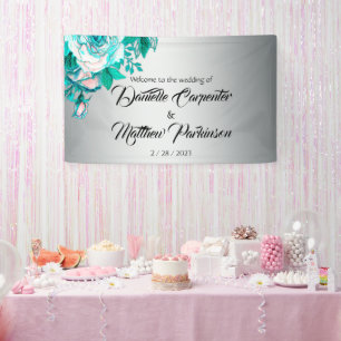 Banderoles Roses Aqua et Mariage Silver