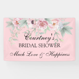 Banderoles Roses, pivoines et pavots aquarelle rose