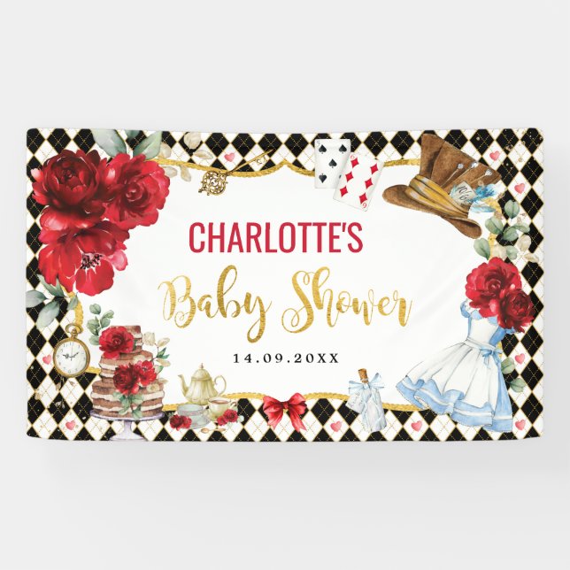 Banderoles Roses rouges Alice au pays des merveilles Contexte (Horizontal)