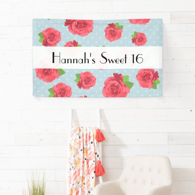 Banderoles Roses Rouges, Motif De Roses, Fleurs, Douces 16 (En situation)