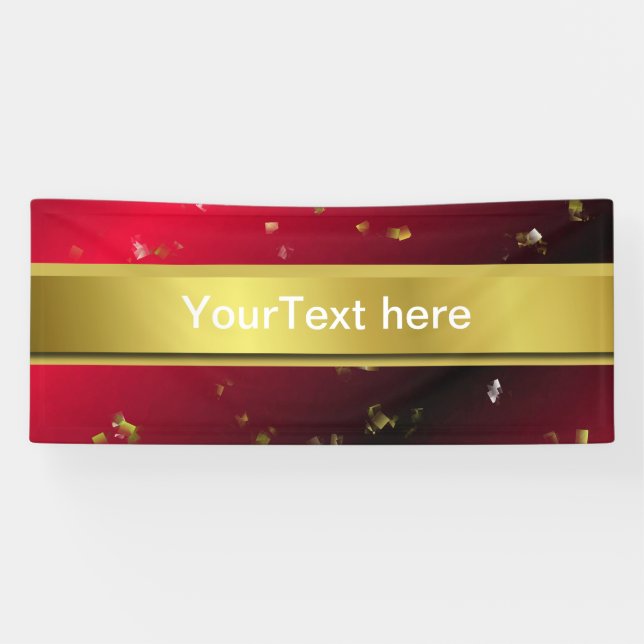 Banderoles rouge, confettis, noir, or, bannière, modèle, (Horizontal)