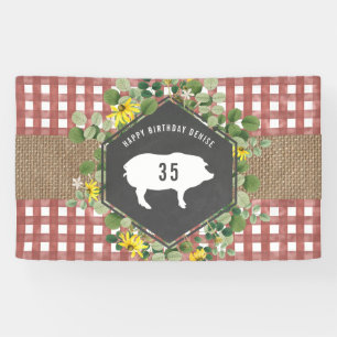 Banderoles Rouge En vichy Burlap Cochon Floral Anniversaire B