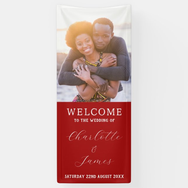 Banderoles Rouge Et Blanc Juste Marié Mariage Couple Photo (Vertical)