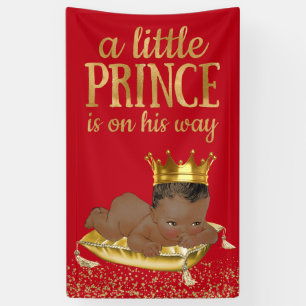 Banderoles Rouge et prince baby shower d'Afro-américain d'or
