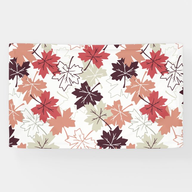 Banderoles Rouge Feuilles d'automne Motif Blanc (Horizontal)