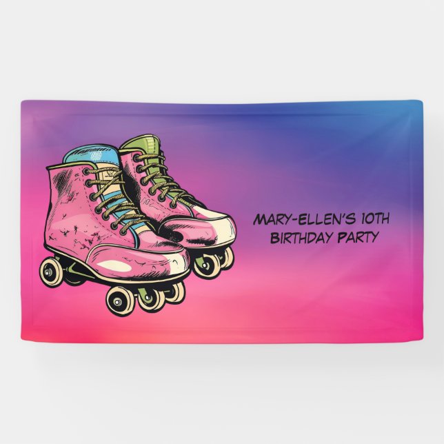Banderoles Rouler sur Roller Skate Girl Fête d'anniversaire (Horizontal)