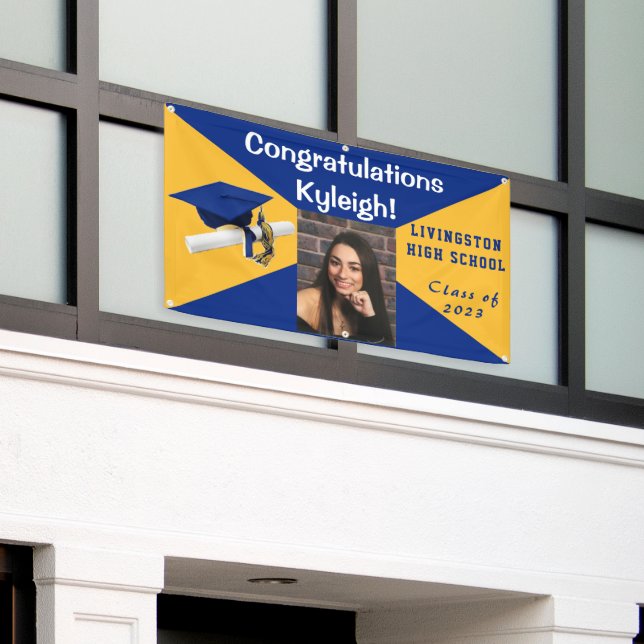 Banderoles Royal Blue and Gold Vinyl Graduation Photo (Bâtiment extérieur)