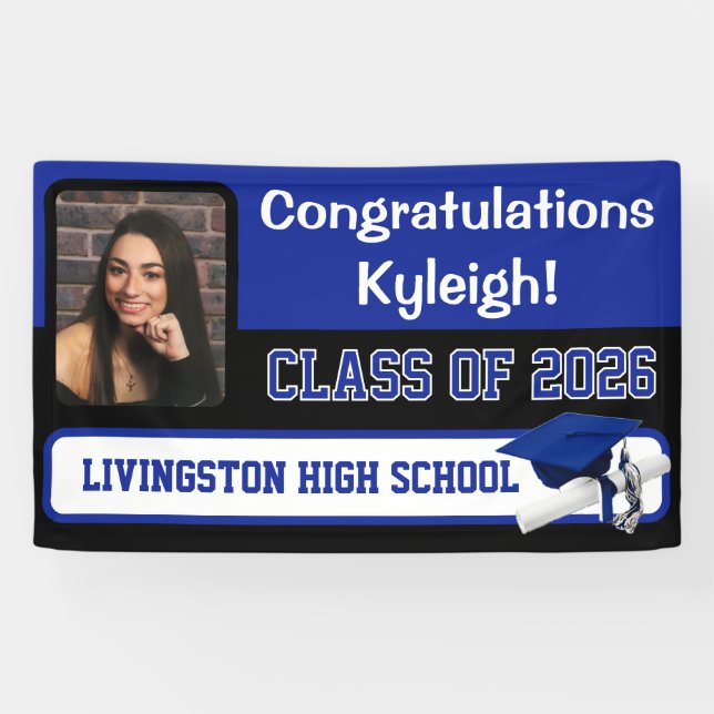 Banderoles Royal Blue & Black Graduation (Horizontal)