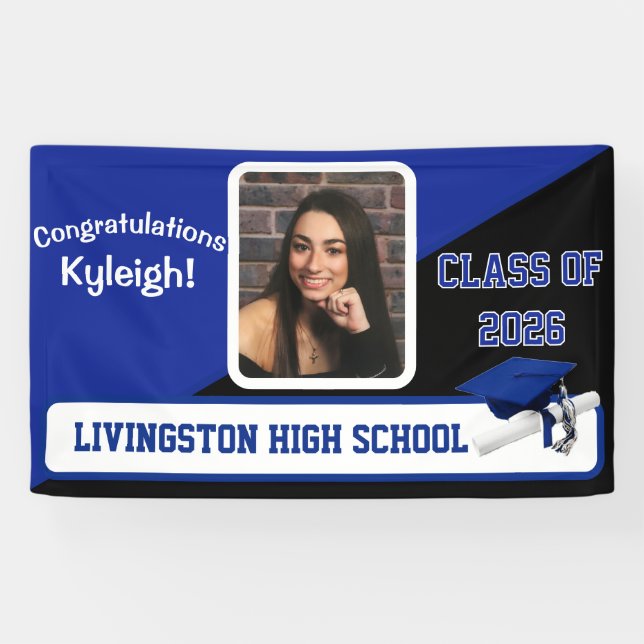 Banderoles Royal Blue, Black, & White Graduation (Horizontal)