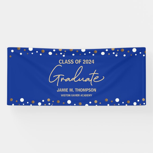 Banderoles Royal Blue Gold Classe de 2024 Nom Graduate (Horizontal)