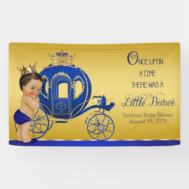 Banderoles Royal Blue Gold Ethnic Prince Carriage Baby shower (Horizontal)