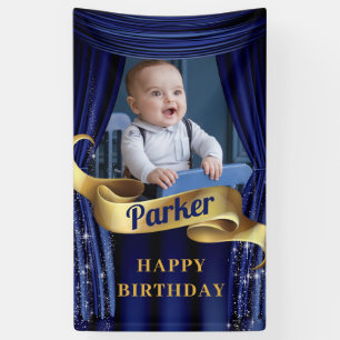 Banderoles Royal Blue Gold Prince Photo Joyeux anniversaire