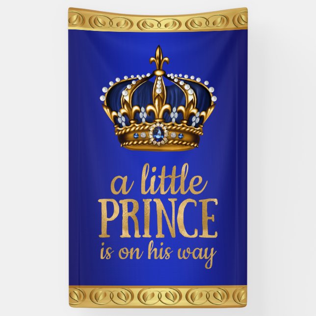 Banderoles Royal Blue Prince Crown Boy Baby shower (Vertical)