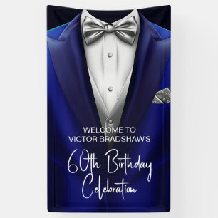 Banderoles Royal Blue Silver Tuxedo Anniversaire de Naissance