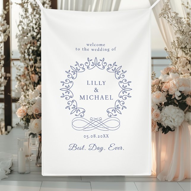 Banderoles Royal, Elegant, "Best Day-Ever" Mariage (Royal, Elegant, "Best-Day-Ever" White Wedding Banner with your  name. date and text.)