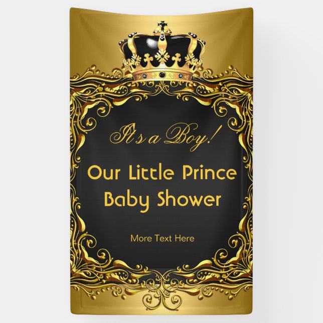 Banderoles Royal Gold Black Baby shower Couronne garçon (Vertical)