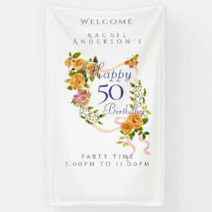 Banderoles Ruban de rose dorée 50e anniversaire