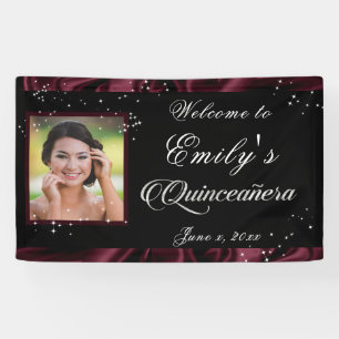 Banderoles Ruban de satin Bourgogne Quinceanera Étoiles Brill