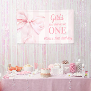 Banderoles Rubans à noeud rose pour un premier anniversaire