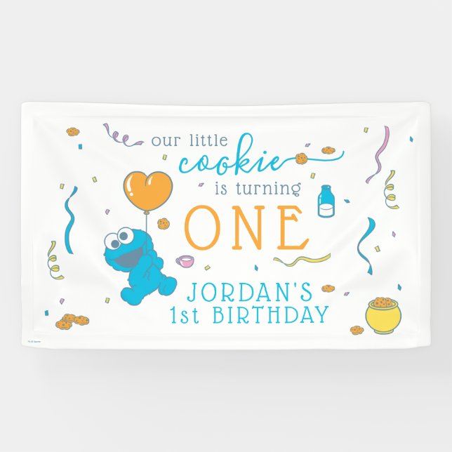 Banderoles Rue Sésame | Cookie Monster 1er anniversaire (Horizontal)