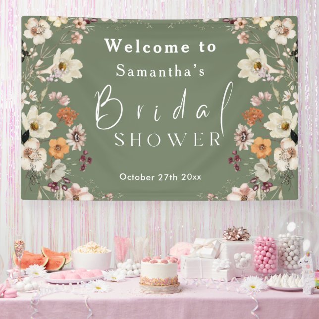 Banderoles Russe Boho Fleur sauvage Sage Green Fête des marié (Fête)