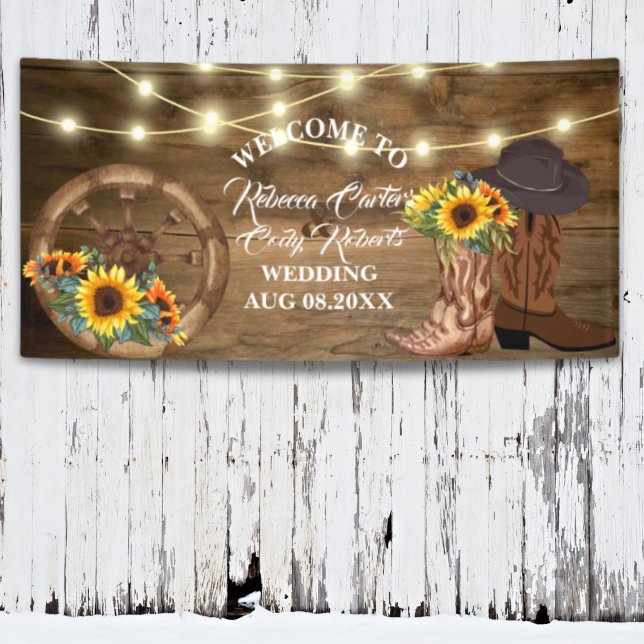 Banderoles Russe Cowboy Tournesol Ouest Mariage Bienvenue (Rustic Cowboy Sunflower Western Wedding Welcome Banner)