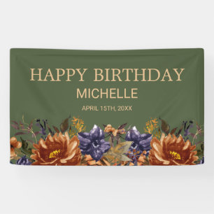 Banderoles Rust Orange Bleu Floral Vert Anniversaire Bienvenu