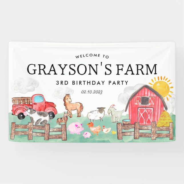 Banderoles Rustic Barnyard Animaux Enfants Ferme Anniversaire (Horizontal)