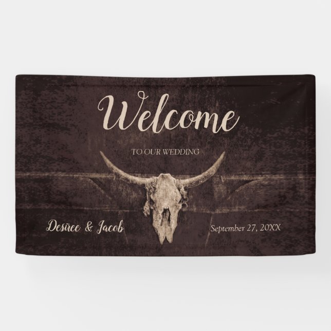Banderoles Rustic Bull Skull Mariage Western Pays Bienvenue (Horizontal)