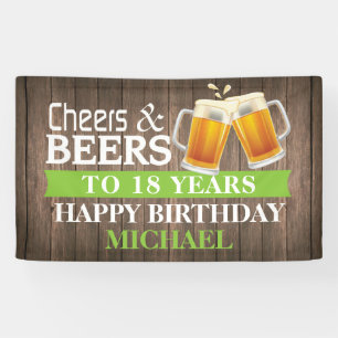 Banderoles Rustic Cheers and Beers Happy 18th Birthday Green
