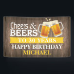 Banderoles Rustic Cheers and Beers Happy 30th Birthday Jaune<br><div class="desc">Rustic Cheers and Beers Happy 30th Birthday Banner Jaune. Pour plus de personnalisation,  cliquez sur le bouton "Customiser" et utilisez notre outil de conception pour modifier ce modèle.</div>